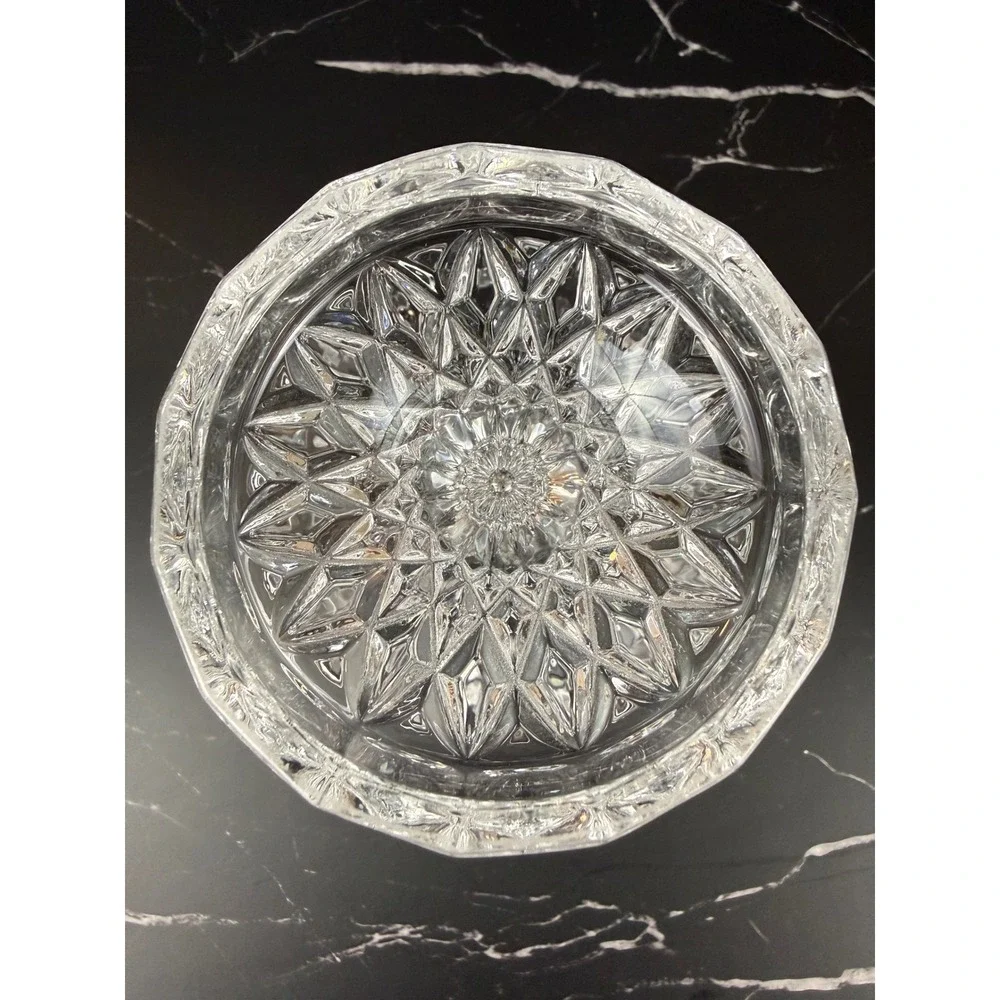 Bohemia Czech Crystal‎ Stars and Diamonds Cut Crystal Pedestal Footed Bowl 7